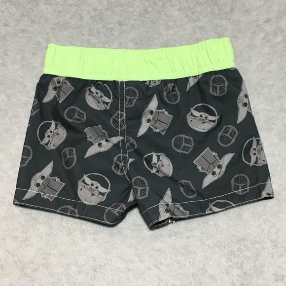 Star Wars Swimsuit Set Boys 12M Mandalorian Rash Guard Swim Trunks Gray Green - Picture 5 of 8